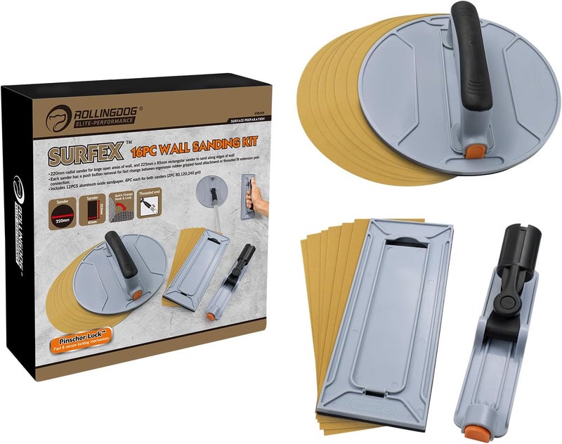 Rolling Dog Drywall Hand Sander - Radial Rectangular Sander with Threaded Extension Pole Adapter for Added Reach,Use for Wood,Metal Cleaning and Polishing(Hook&Loop) - Image 1